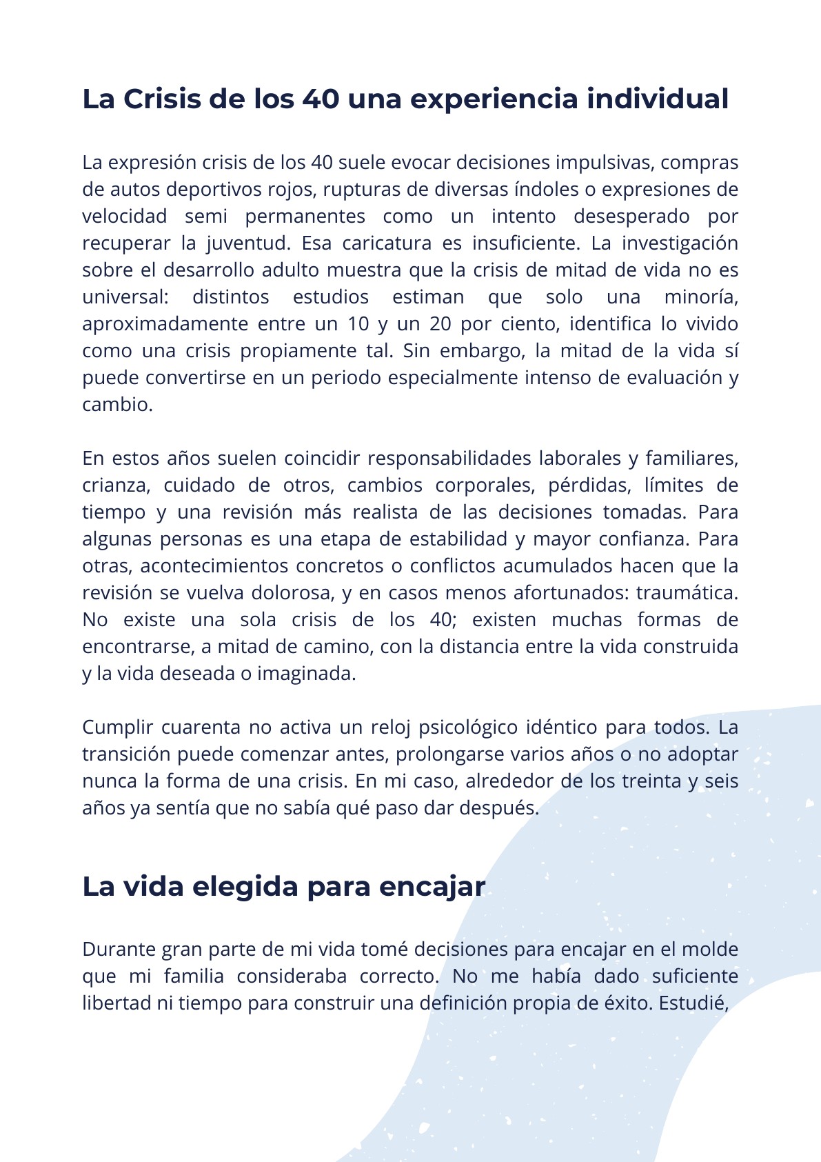 La crisis de los 40 como experiencia individual